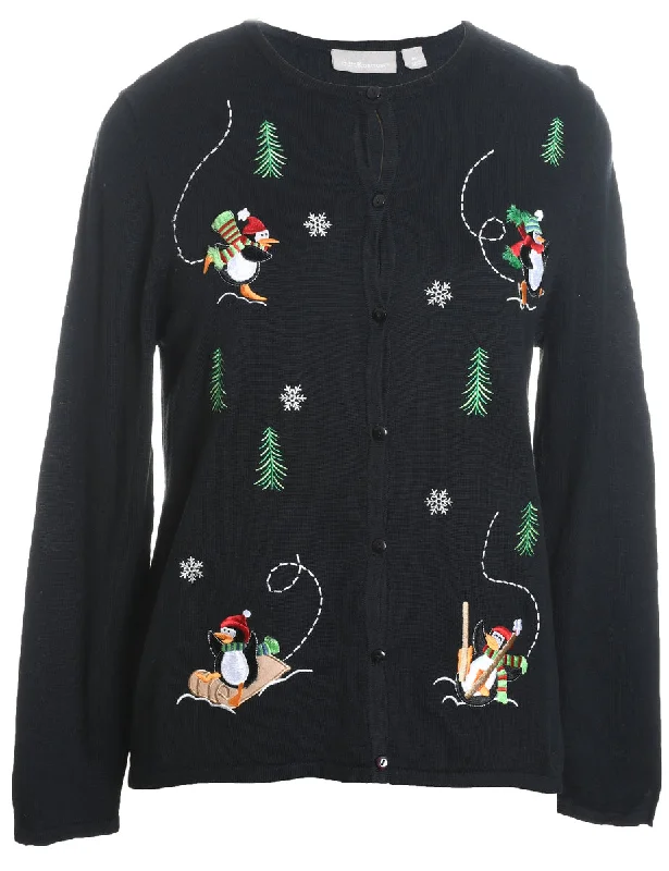 Black Christmas Cardigan - M Thin Thick Dense