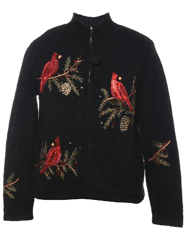 Black Christmas Cardigan - M Transparent Opaque Sheer