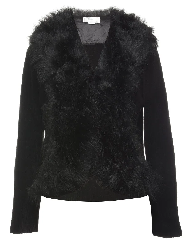 Black Faux fur Cardigan - L Open Front Closed Front Wrap Front