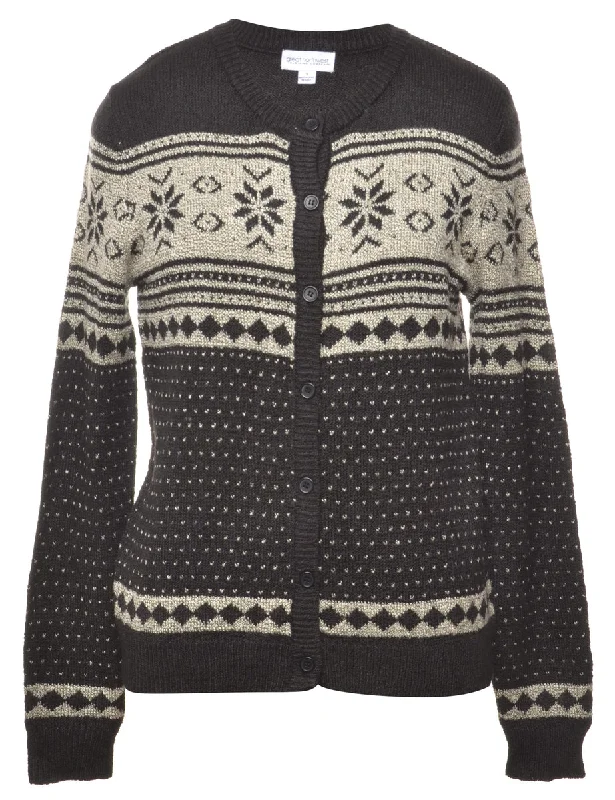 Black Nordic Cardigan - S Cashmere Blend Cotton Blend Poly Blend