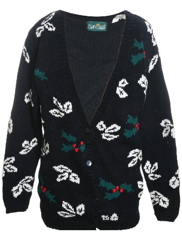 Black & White Christmas Cardigan  - M Mesh Fabric Canvas Fabric Denim Fabric