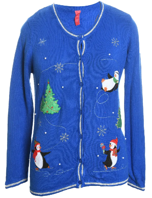 Blue Christmas Cardigan - M Fleece Cardigan Nylon Polyester