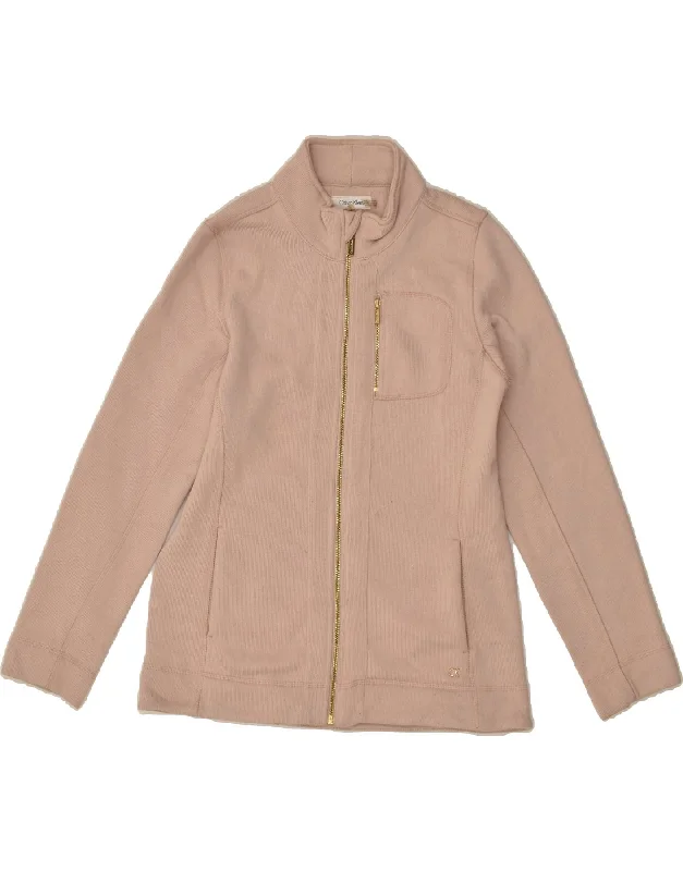 CALVIN KLEIN Womens Cardigan Sweater UK 12 Medium Beige Polyester Toggled Drawstring Belted