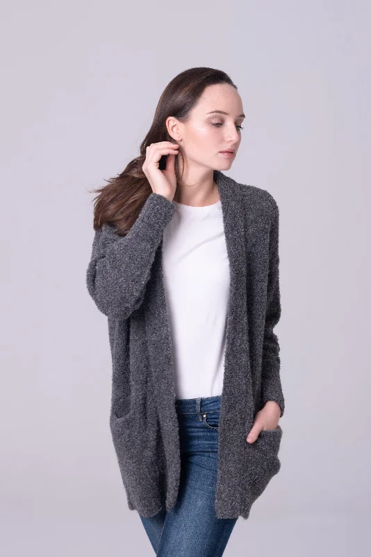 Cardigan de alpaca bouclé Welt Pockets Slit Pockets Flap Pockets