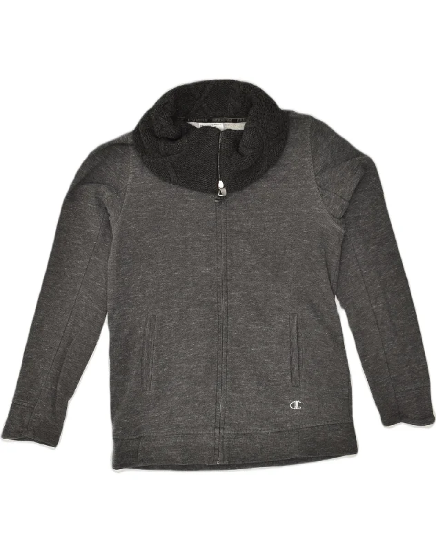 CHAMPION Womens Roll Neck Cardigan Sweater UK 14 Medium Grey Stretchy Elastic Breathable