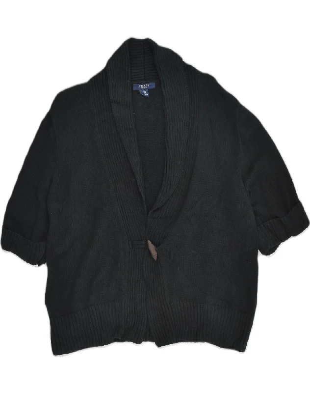 CHAPS Womens 3/4 Sleeve Cardigan Sweater UK 16 Large Black Cotton Iron Safe Non-Iron Wrinkle Free