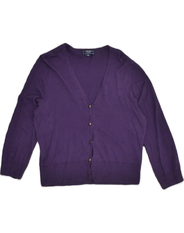CHAPS Womens Cardigan Sweater UK 14 Large Purple Cotton Polka Dot Checkered Tartan