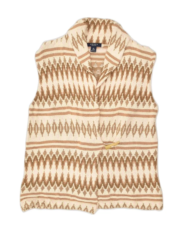 CHAPS Womens Cardigan Sweater UK 14 Medium Beige Fair Isle Chenille Brocade Lace