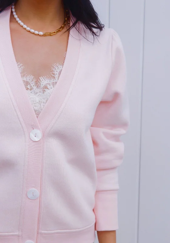 "The Czara" - Cropped Cardigan (Pink) Cashmere Blend Cotton Blend Poly Blend