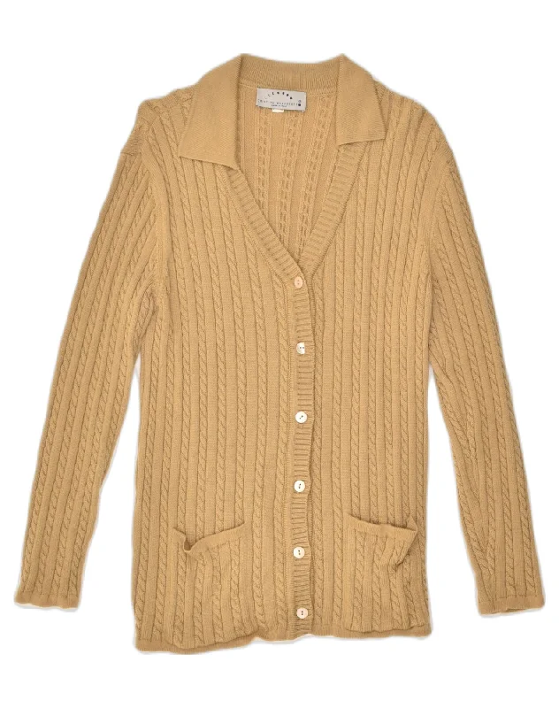 CRISTINA MAZZONETT Womens Cardigan Sweater US 12 Large Beige Cotton Jersey Fabric Tulle Fabric Batik Fabric