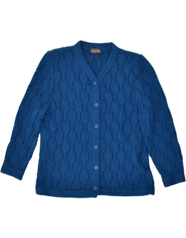 DEVERNOIS PARIS Womens Cardigan Sweater UK 12 Medium Blue Solid Print Embellished