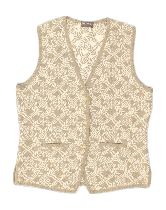 DEVERNOIS PARIS Womens Sleeveless Cardigan Sweater UK 14 Large Grey Floral Embroidered Appliqued Beaded