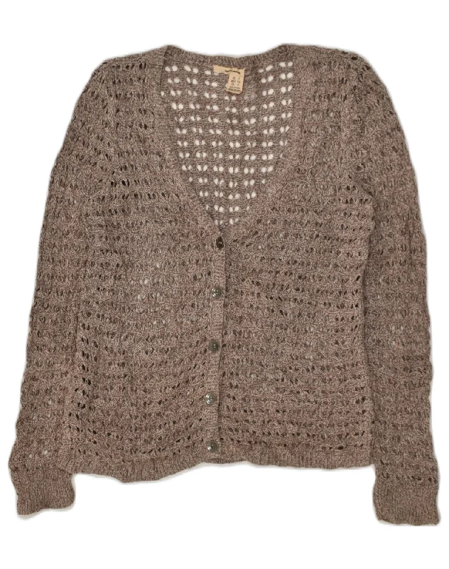 DKNY Womens See Through Cardigan Sweater UK 10 Small Grey Embroidered Appliqued Beaded