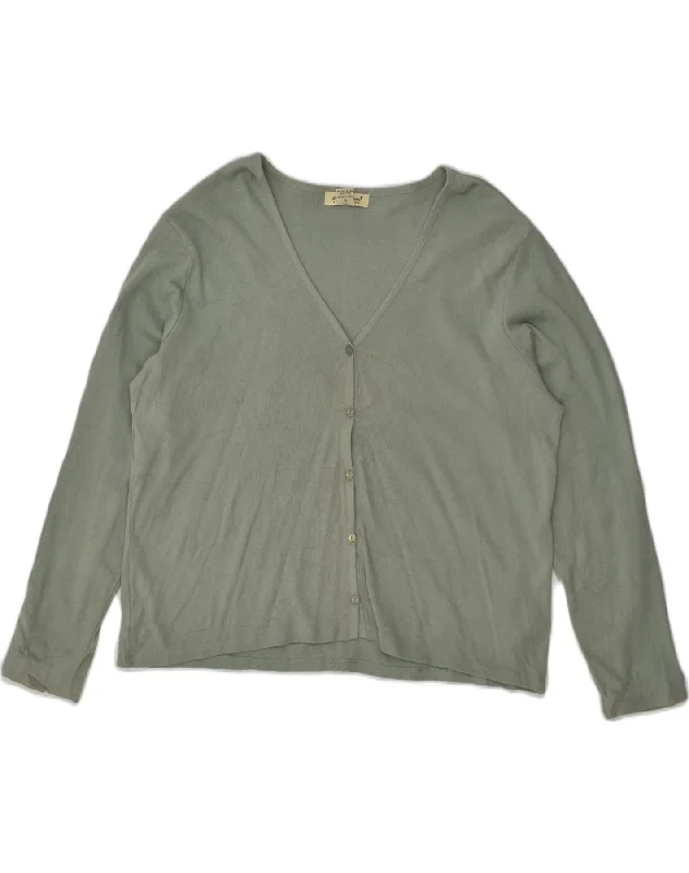 EDDIE BAUER Womens Cardigan Sweater UK 16 Large Grey Cotton Open Front Closed Front Wrap Front