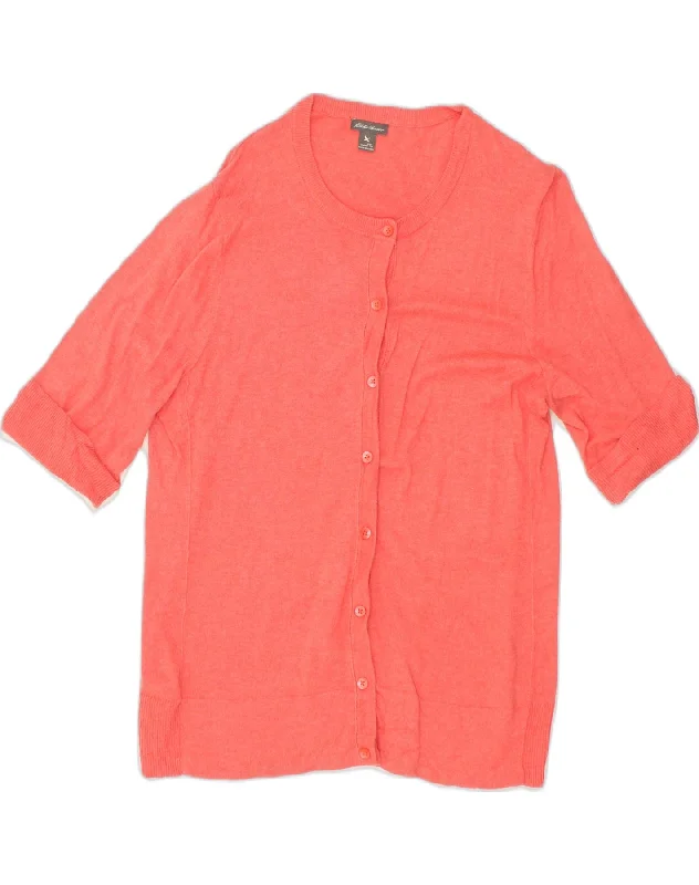 EDDIE BAUER Womens Longline Short Sleeve Cardigan Sweater UK 18 XL Pink Chenille Fabric Brocade Fabric Lace Fabric