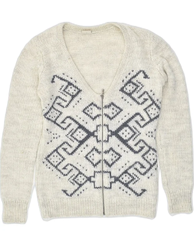 ESPRIT Womens Graphic Cardigan Sweater UK 12 Medium Grey Fair Isle Acrylic Spandex Rayon Corduroy