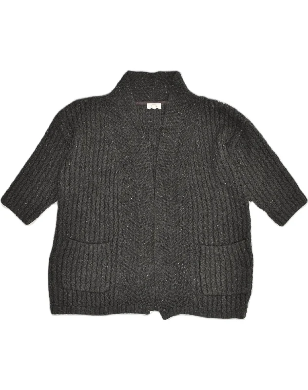 FAT FACE Womens 1/2 Sleeve Open Cardigan Sweater UK 12 Medium  Grey Ribbed Striped Patterned