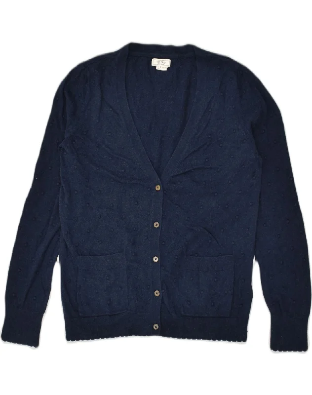 FAT FACE Womens Cardigan Sweater UK 10 Small Navy Blue Spotted Cotton Patchwork Embroidered Appliqued