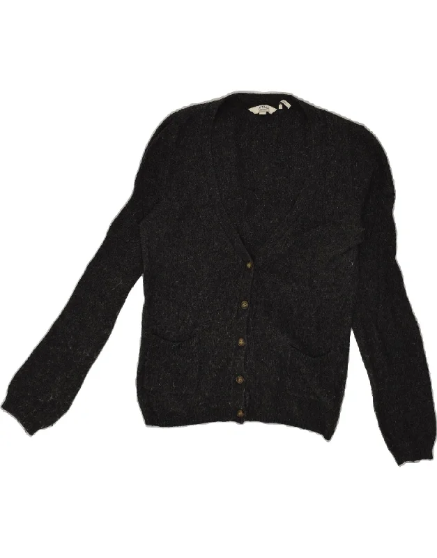 FAT FACE Womens Cardigan Sweater UK 8 Small Black Flecked Cotton Collared Crew Neck Turtle Neck