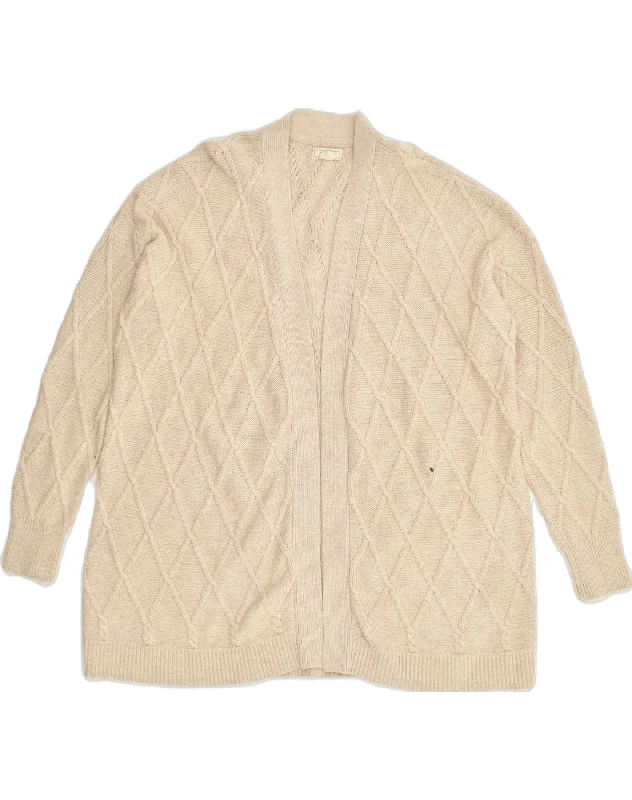 FAT FACE Womens Open Cardigan Sweater UK 14 Large  Beige Cotton Zippered Front Buttoned Front Snap Front