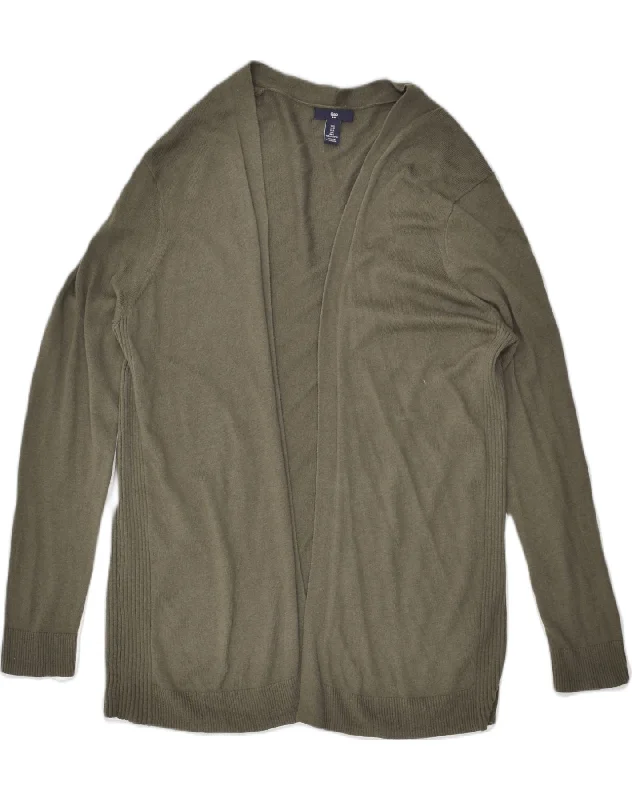 GAP Womens Cardigan Sweater UK 16 Large Khaki Cotton Glossy Satin Silk
