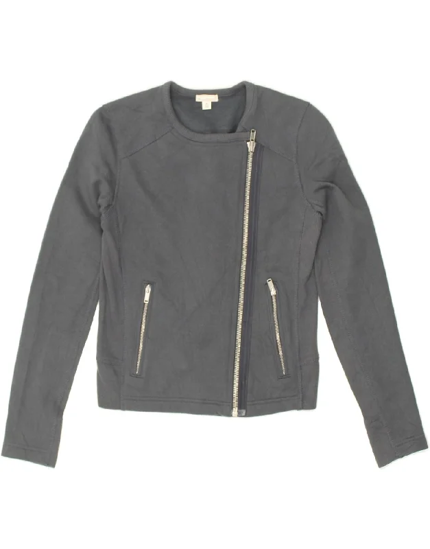GAP Womens Cardigan Sweater UK 6 XS Grey Cotton Zippered Buttoned Snapped