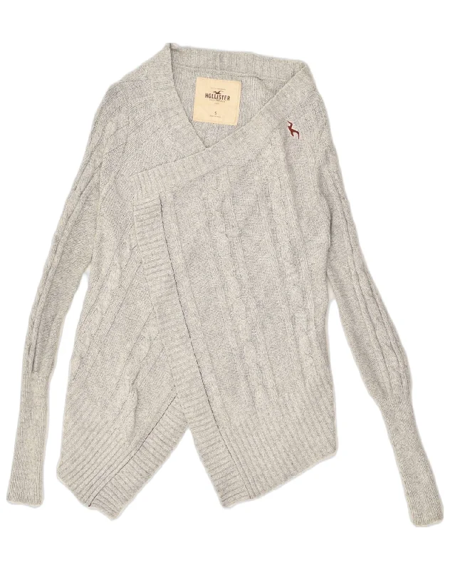 HOLLISTER Womens Cardigan Sweater UK 10 Small Grey Cotton Wool Fabric Cashmere Fabric Tweed Fabric