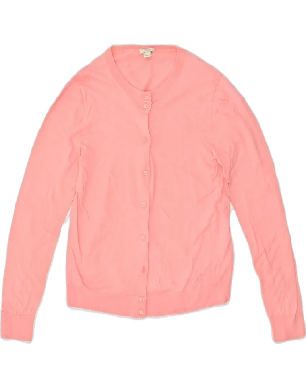 J. CREW Womens Cardigan Sweater UK 12 Medium Pink Cotton Striped Floral Plaid