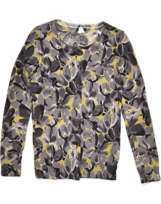 J. CREW Womens Cardigan Sweater UK 4 XS Grey Floral Merino Wool Sequined Glittery Shiny