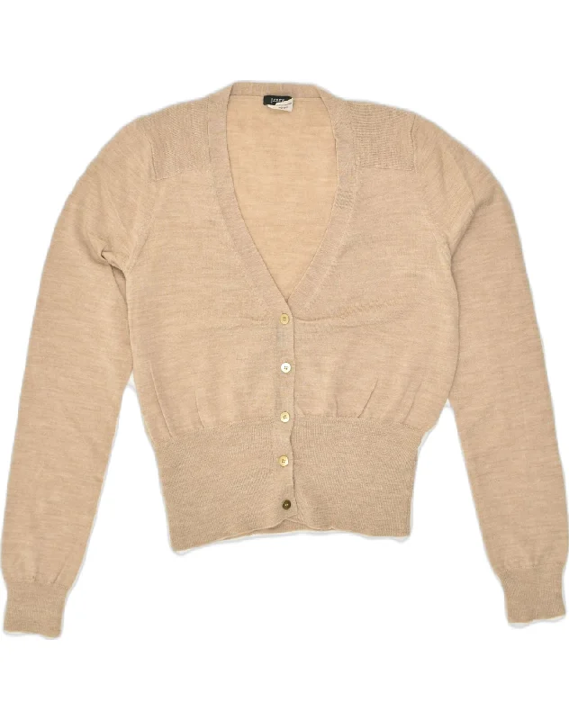 J. CREW Womens Cardigan Sweater UK 8 Small Beige Merino Wool Velvet Chenille Corduroy