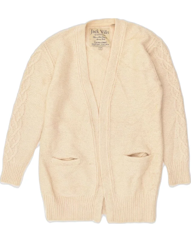 JACK WILLS Womens Cardigan Sweater UK 10 Small Beige Lambswool Modern Contemporary chic