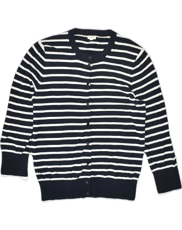 JACK WILLS Womens Cardigan Sweater UK 12 Medium Navy Blue Striped Cotton Anti-Pilling Anti-Shrink Durable