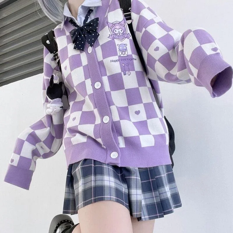 Kuromi Buttoned Purple Cardigan Neon metallic Matte