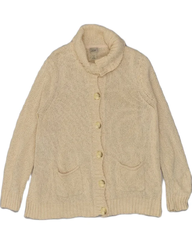 L.L.BEAN Womens Plus Size Cardigan Sweater UK 18 XL Off White Cotton Spandex Blend Rayon Blend Denim Blend