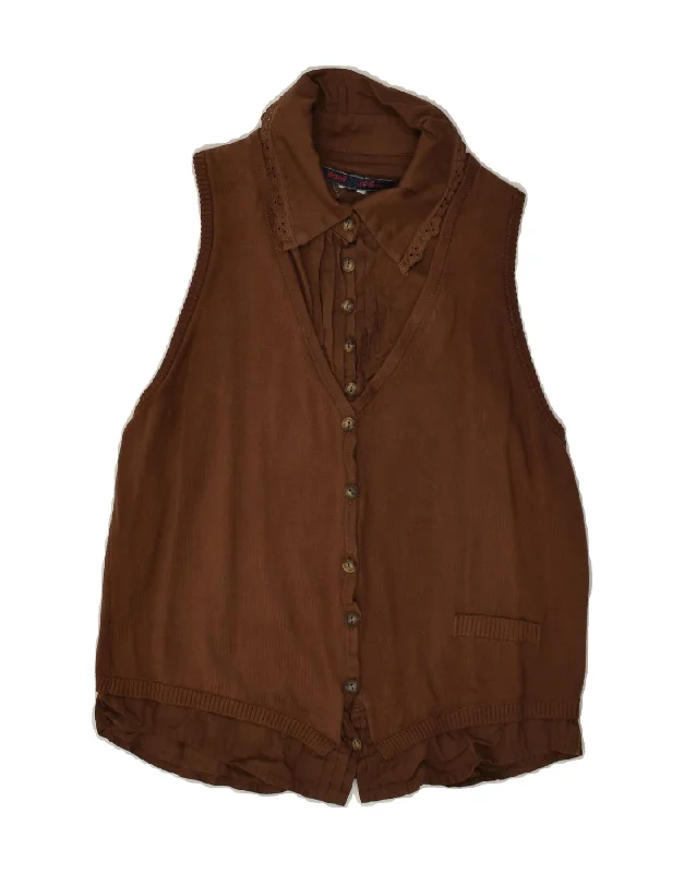 LES COPAINS Womens Sleeveless Cardigan Sweater UK 10 Small Brown Cardigan Knitwear Sweater