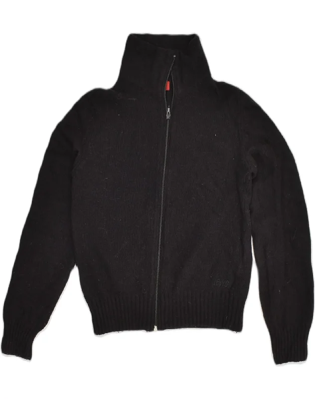LEVI'S Womens Cardigan Sweater UK 8 Small Black Wool Faux Fur Fabric Real Fur Fabric Shearling Fabric