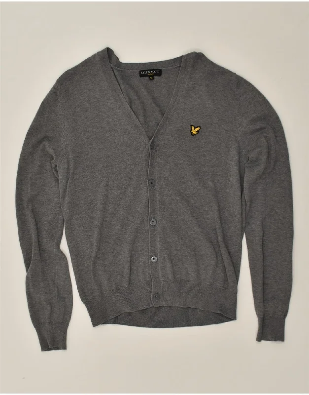 LYLE & SCOTT Womens Cardigan Sweater UK 14 Medium Grey Rayon Fabric Velvet Fabric Corduroy Fabric