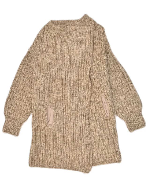 MARLBORO CLASSICS Womens Longline Cardigan Sweater UK 14 Medium Beige Wool Soft Cozy Warm