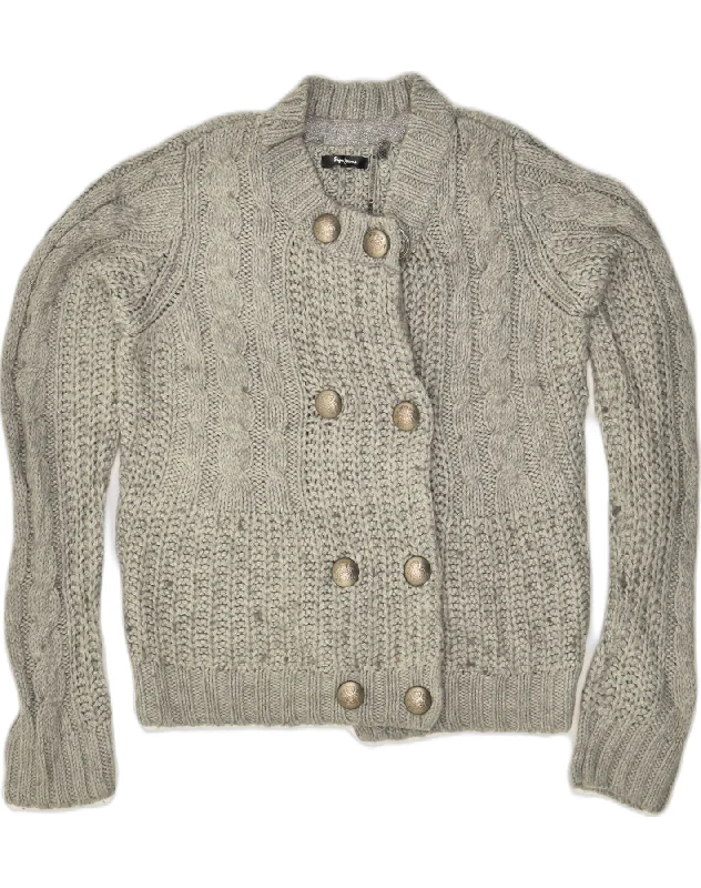 PEPE JEANS Womens Cardigan Sweater UK 14 Large Grey Acrylic Terry Terry Cloth Terry Knit