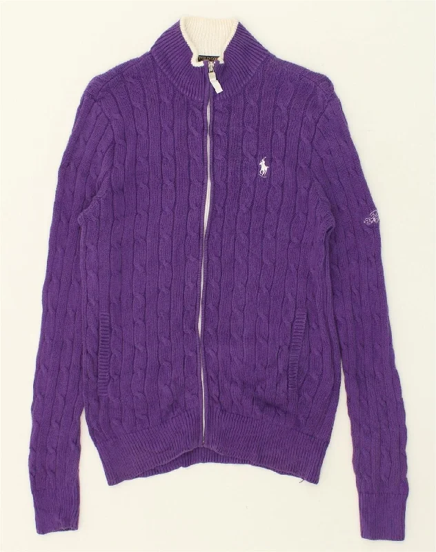POLO GOLF RALPH LAUREN Womens Golf Cardigan Sweater UK 12 Medium Purple Print Jacquard Patchwork
