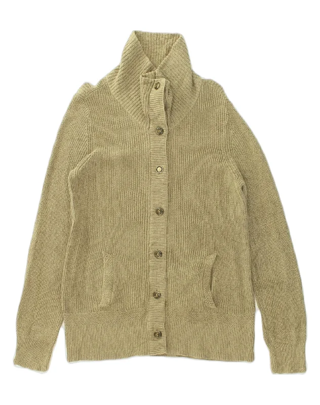 RALPH LAUREN Womens Cardigan Sweater UK 14 Large Beige Cotton Tailored Straight A-Line