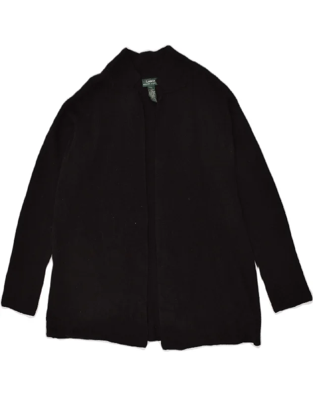 RALPH LAUREN Womens Cardigan Sweater UK 16 Large Black Merino Wool Wool Fabric Cashmere Fabric Tweed Fabric