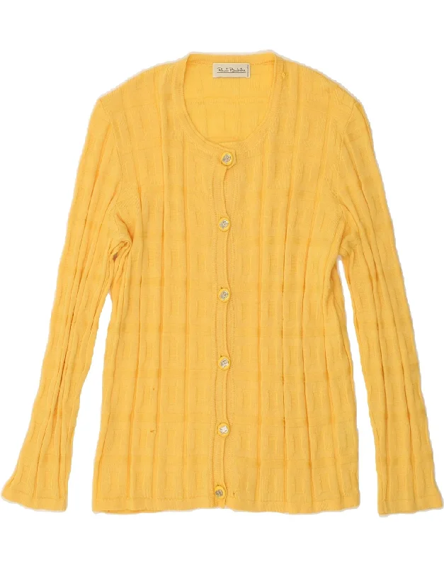 RENATO BALESTRA Womens Cardigan Sweater IT 44 Medium Yellow Virgin Wool Layered Multi-layer Single Layer