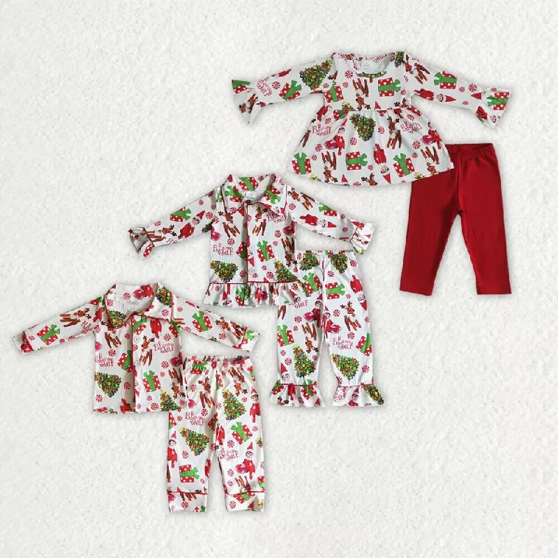 RTS NO MOQ 6 B4-39 6 C8-38 6 A22-14 Red Elk Christmas Tree Pattern Button Cardigan Long Sleeve Set Hooded Caped Shawl Collar