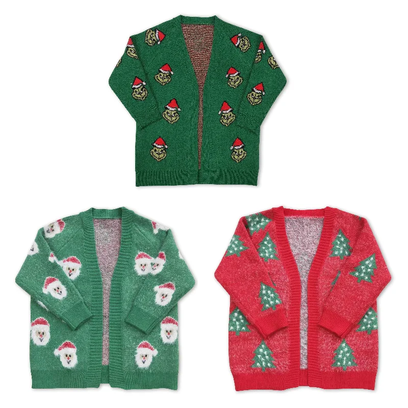RTS NO MOQ sweater cardigan christmas sweater red blue green christmas Transparent Opaque Sheer