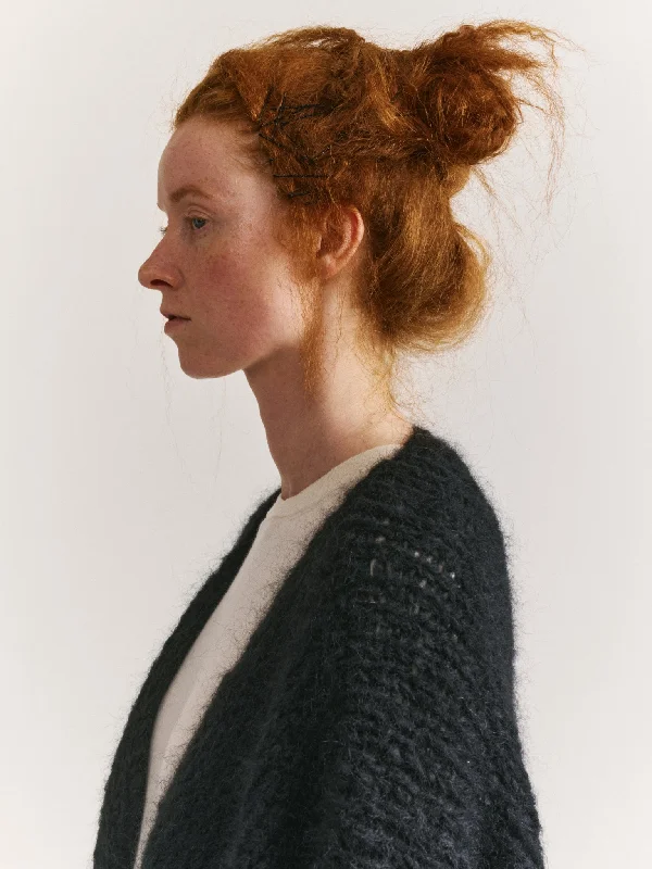 SHORT CARDIGAN - MOHAIR - BLACK Print Jacquard Patchwork