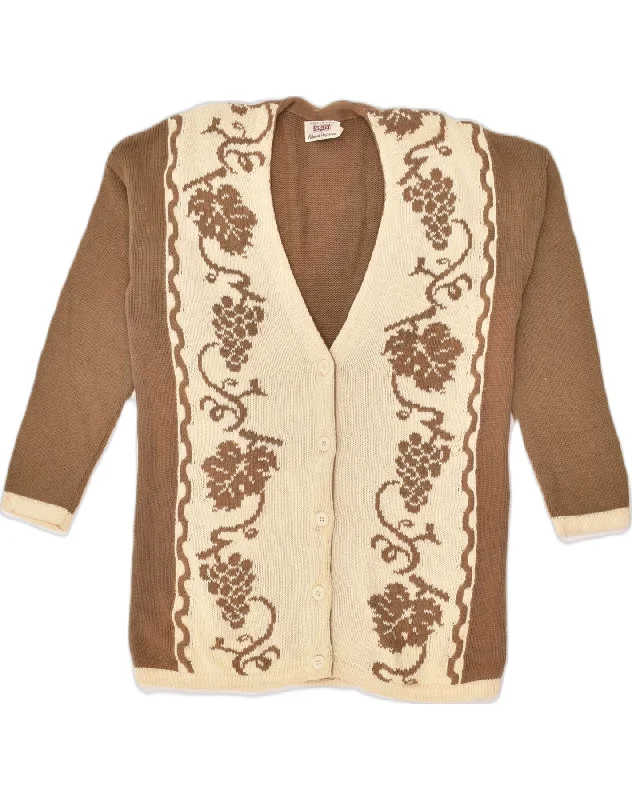 SISLEY Womens Cardigan Sweater UK 14 Medium Brown Floral Button Cardigan Zip Cardigan Pullover Cardigan