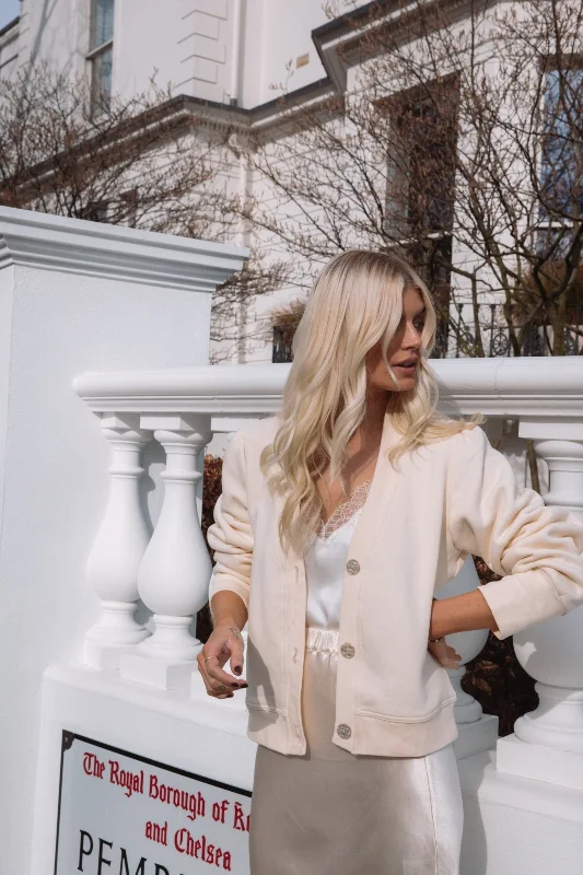"The Czara" - Cropped Cardigan (Cream) Mesh Blend Leather Blend Suede Blend
