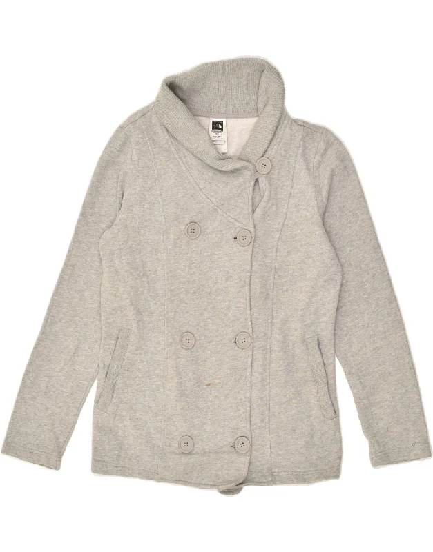 THE NORTH FACE Womens Cardigan Sweater UK 14 Medium Grey Cotton Striped Floral Plaid