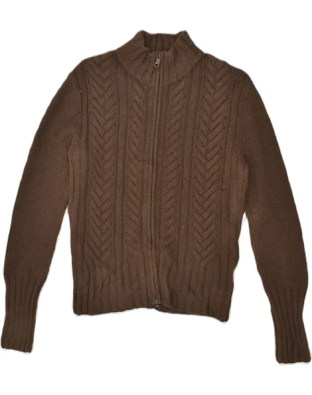 TOMMY HILFIGER Womens Cardigan Sweater UK 14 Medium Brown Nylon Iron Safe Non-Iron Wrinkle Free